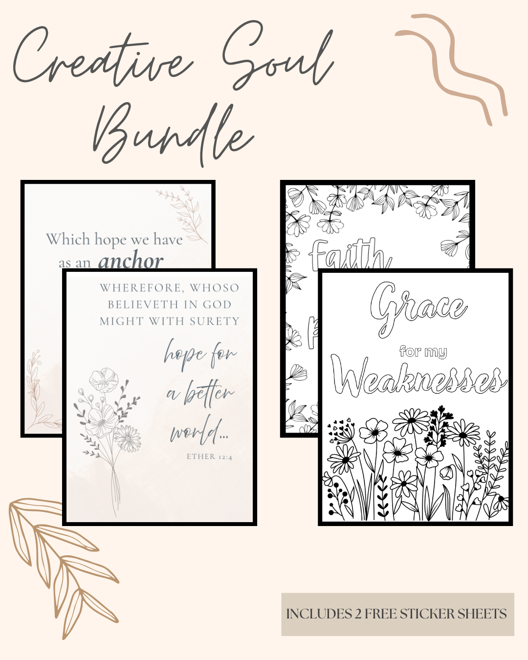 Creative Soul Bundle - Faith-Inspired Coloring & Wall Art Set (Printable PDF) $8